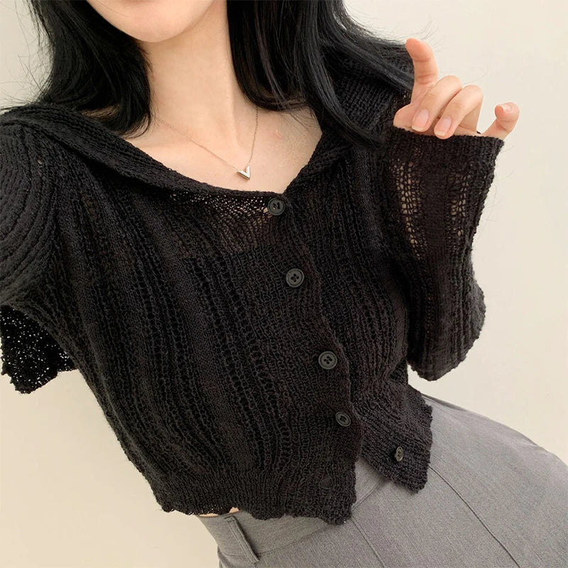 Button-Up Cropped Cardigan – Summer Slim Fit