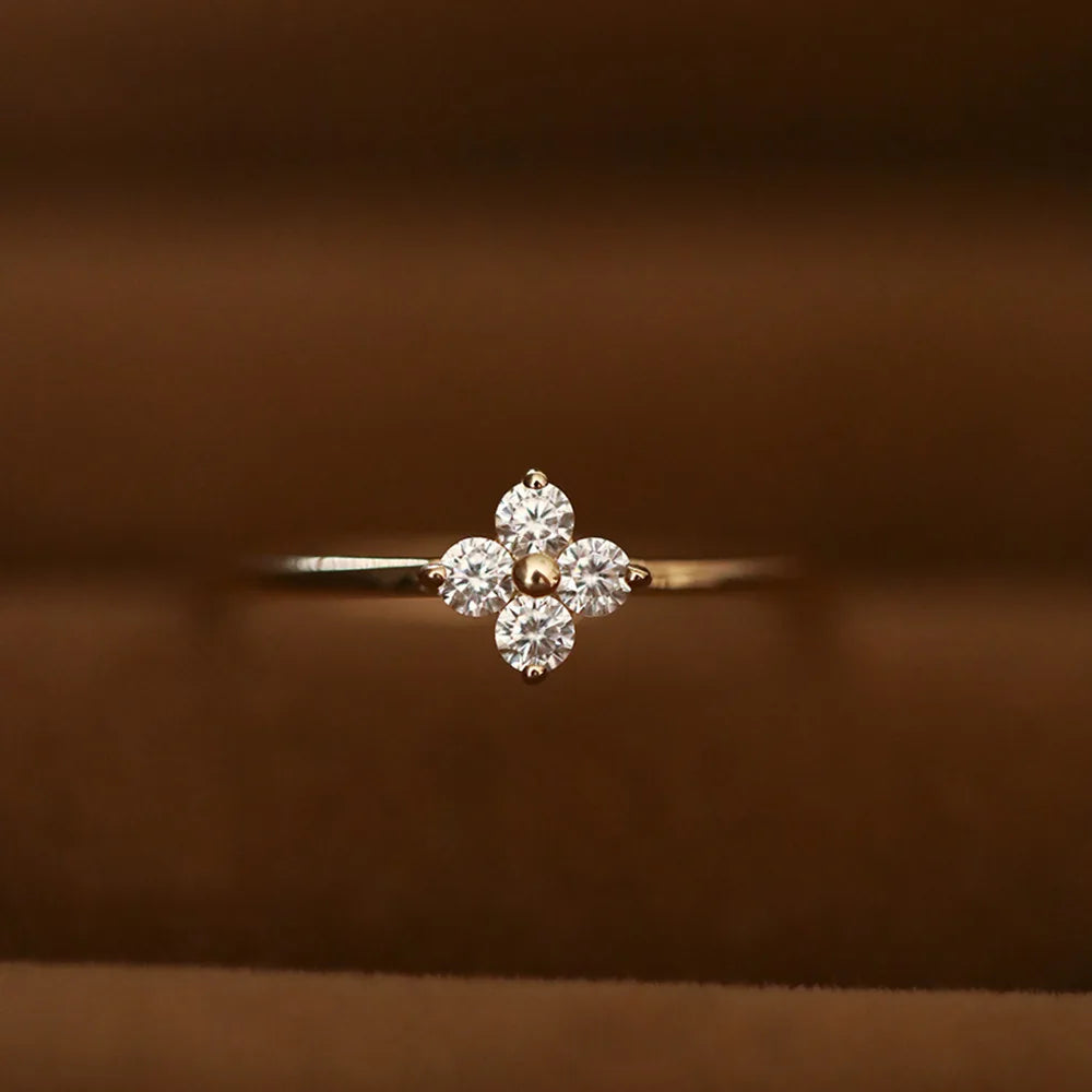 925 Silver 18K Gold Plated Zirconia Flower Ring