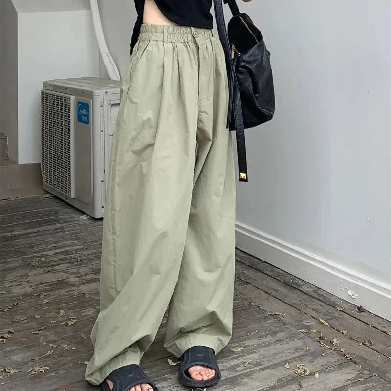 White Oversized Pants – Elastic High Waist Loose Jogging Trousers