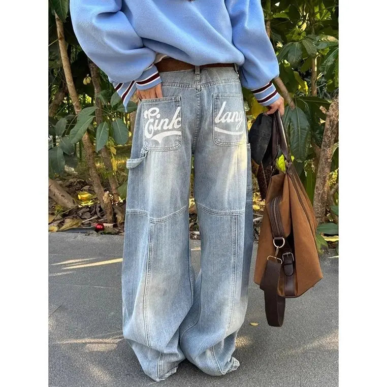 White Jeans Streetwear Wide Leg Pants – Baggy Denim Trousers