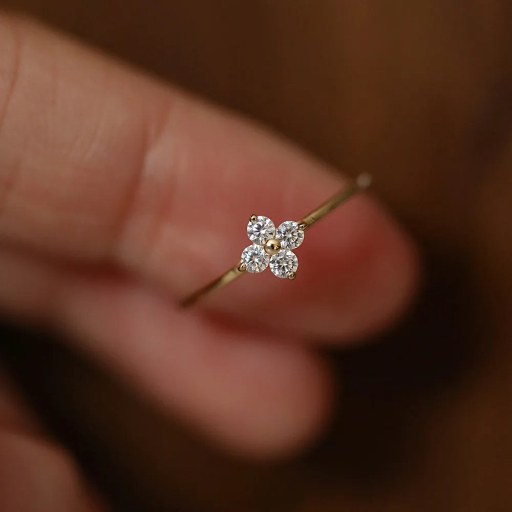 925 Silver 18K Gold Plated Zirconia Flower Ring