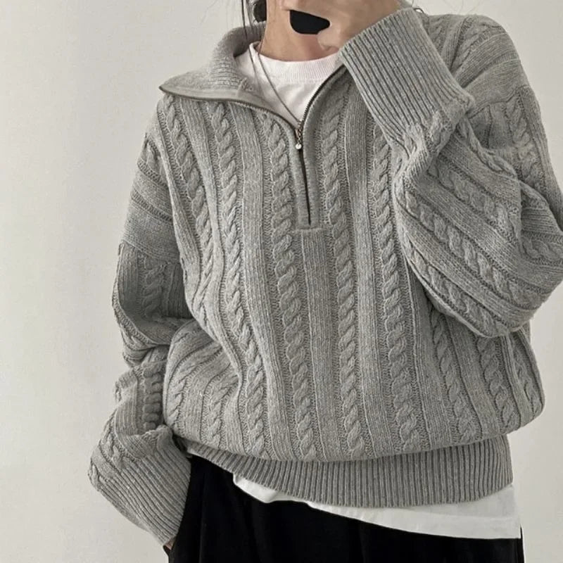 Half Zipper Sweater – Loose Casual Knit Pullover
