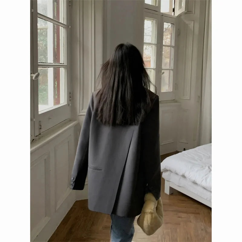 Black Suit Jacket – Long Split Back Officewear for Fall