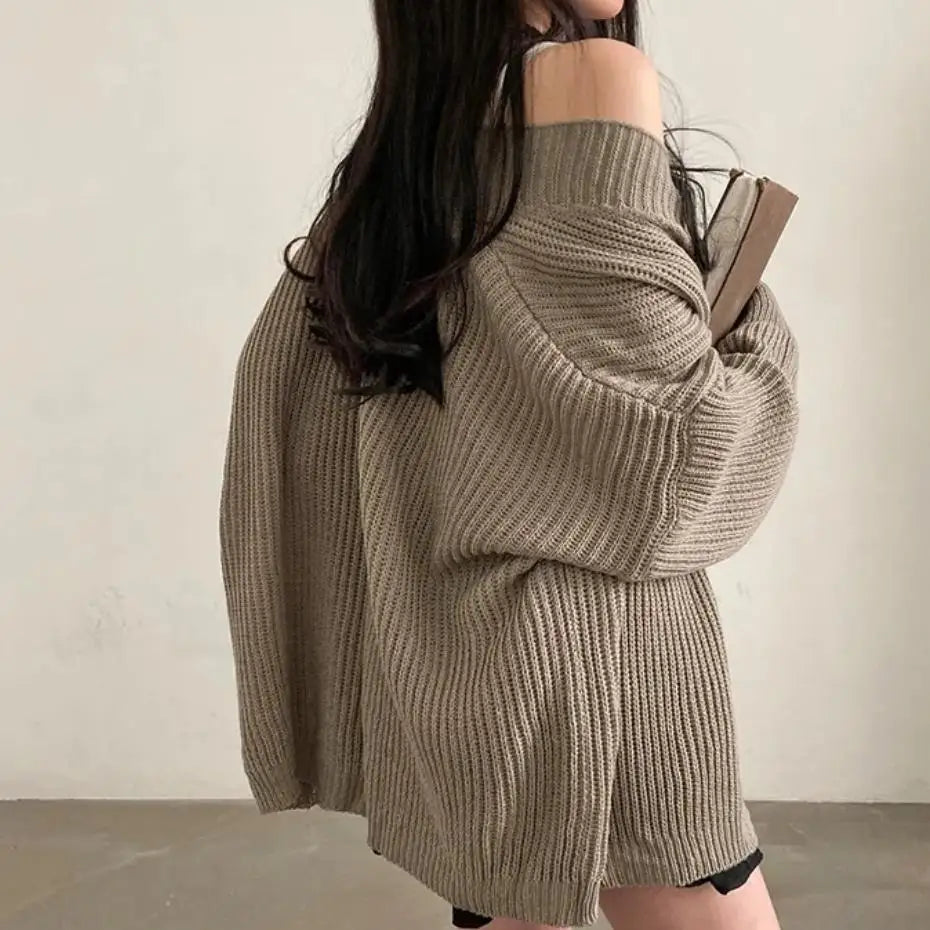 Oversized Lazy Fit Knit Cardigan – Casual Long Sleeve