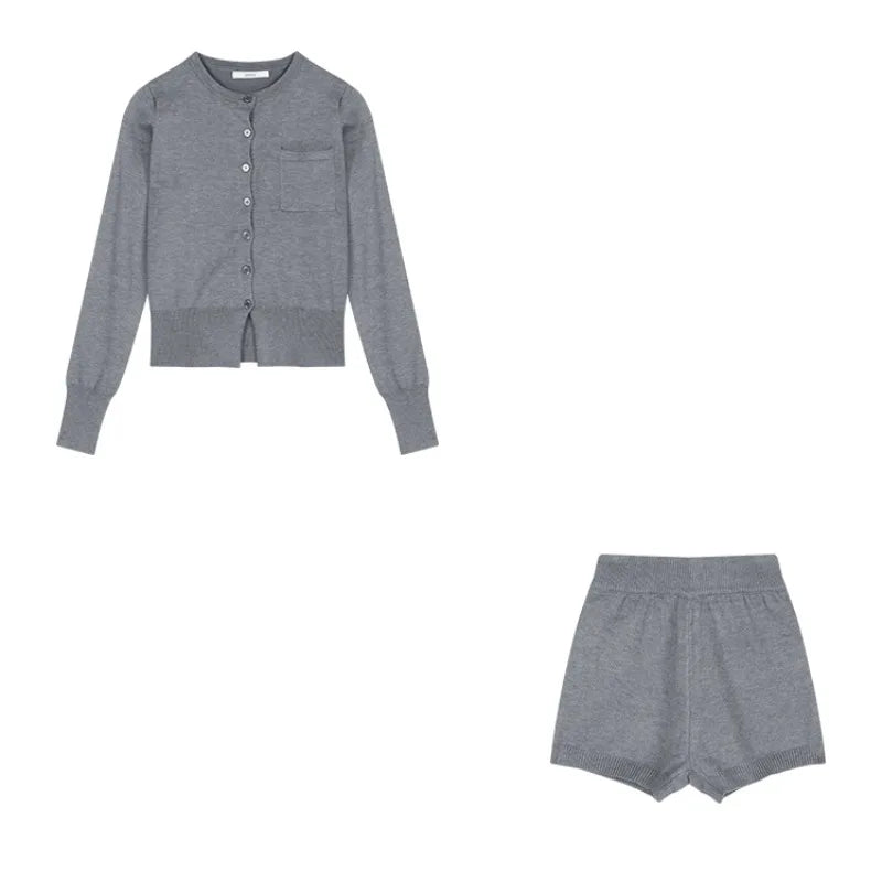 Slim Fit Knit Cardigan Set – 2pcs Slouchy Short Style