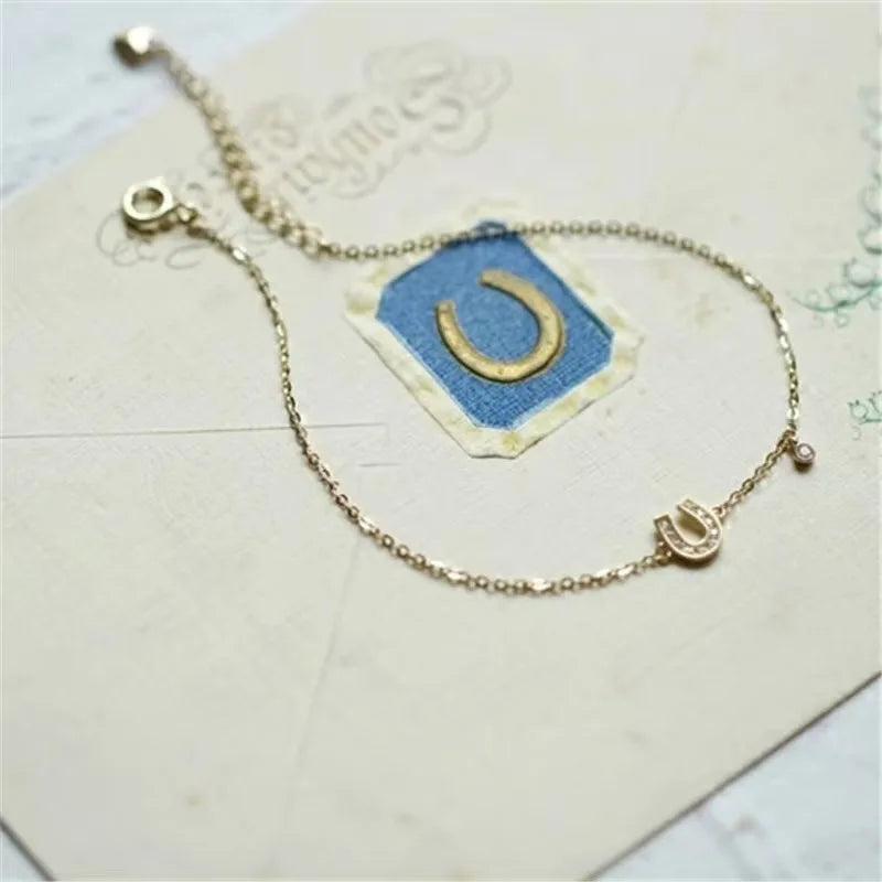 925 Sterling Silver 14K Gold Plated Letter U Bracelet