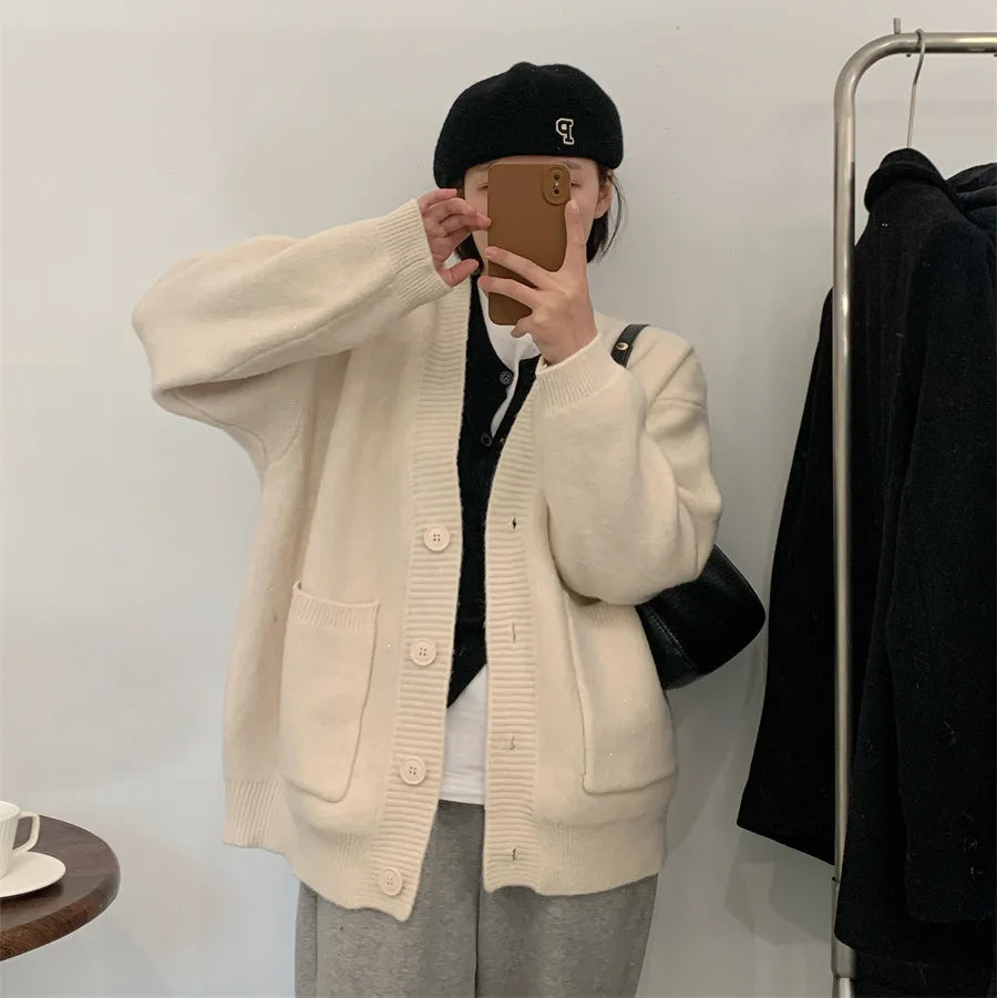 Lazy Style Knit Cardigan – Casual Solid Knit Jacket