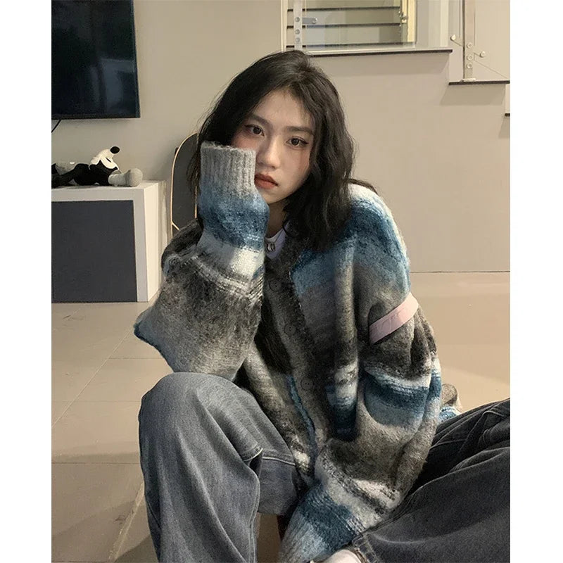 Vintage Striped Knit Cardigan – Patchwork Knit Streetwear