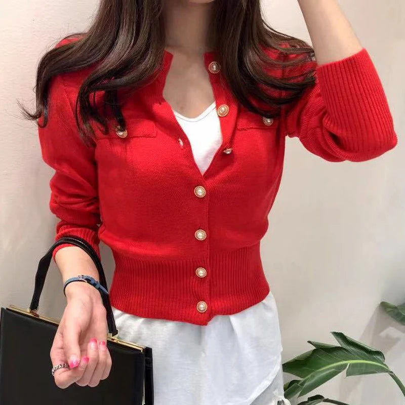 Slim V-Neck Knit Cardigan – Single Breasted Casual Coat