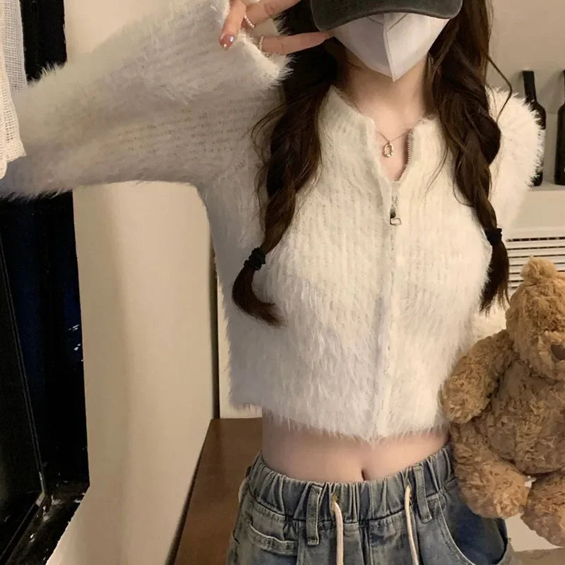 Faux Mink Knit Cardigan