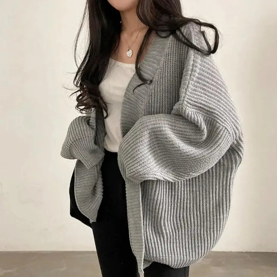 Oversized Lazy Fit Knit Cardigan – Casual Long Sleeve