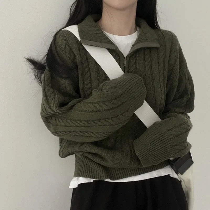 Half Zipper Sweater – Loose Casual Knit Pullover