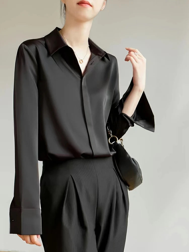 Satin Long Sleeve Blouse – Elegant Office Wear