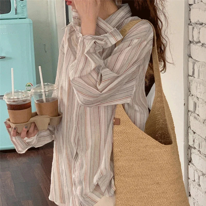Vintage Striped Shirt – Long Sleeve Turn-Down Collar