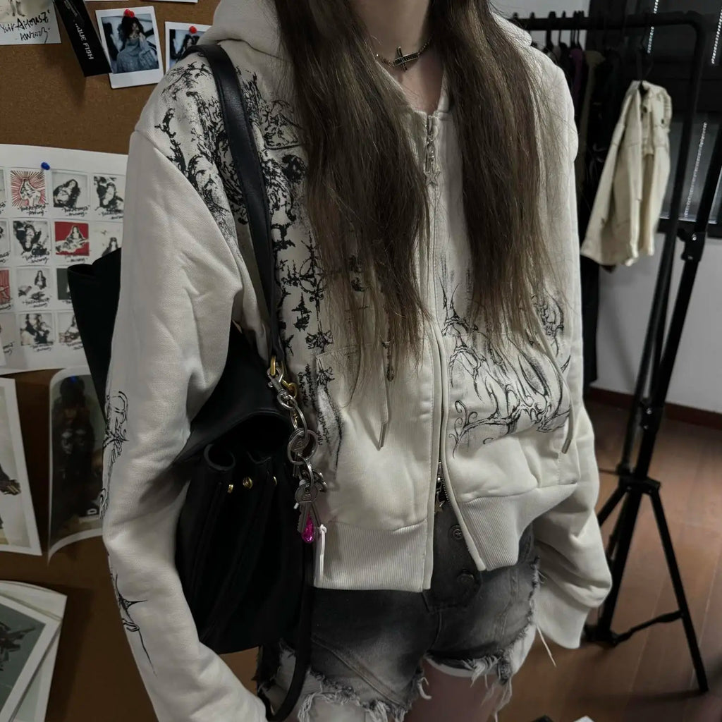 Gothic Zip Hoodie – Double Zipper Vintage Style