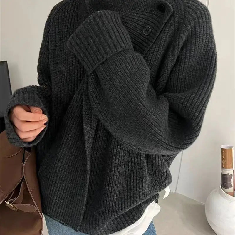 Removable Scarf Knit Sweater – Solid Color, Loose Fit