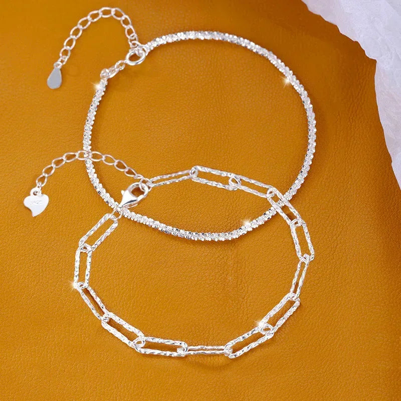 925 Sterling Silver Double Layered Bracelet Set