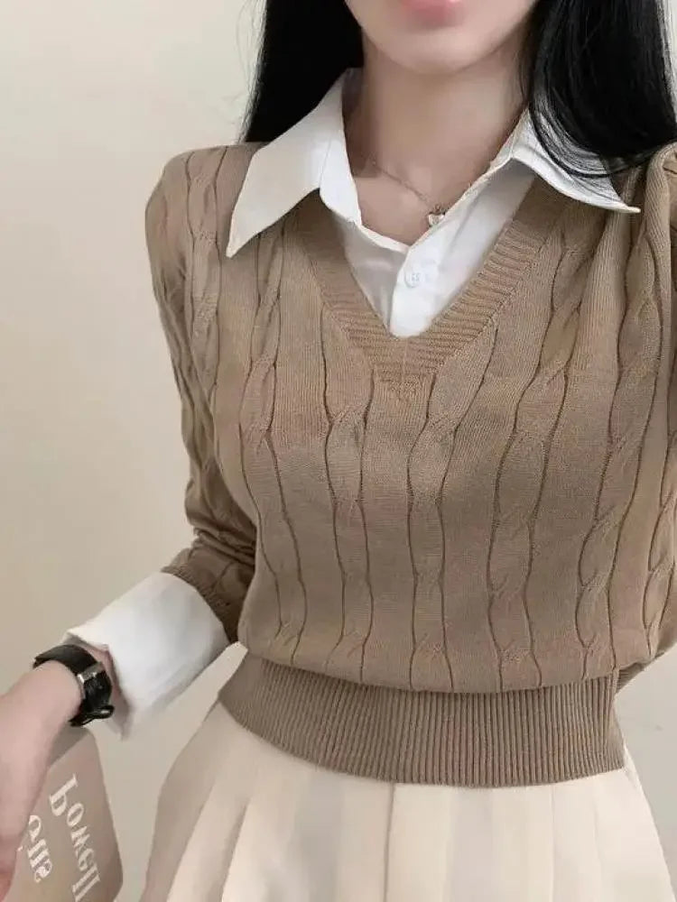 V-Neck Knit Pullover – Loose Two-Piece Style