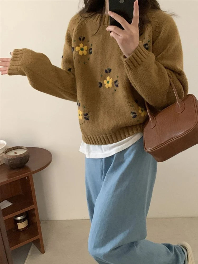 Khaki Patchwork Ribbed Sweater — Elegant Fit