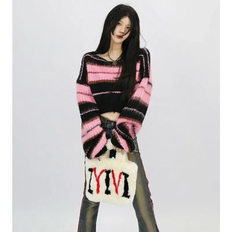 Pink Cropped Sweater – Slim Knit Pullover
