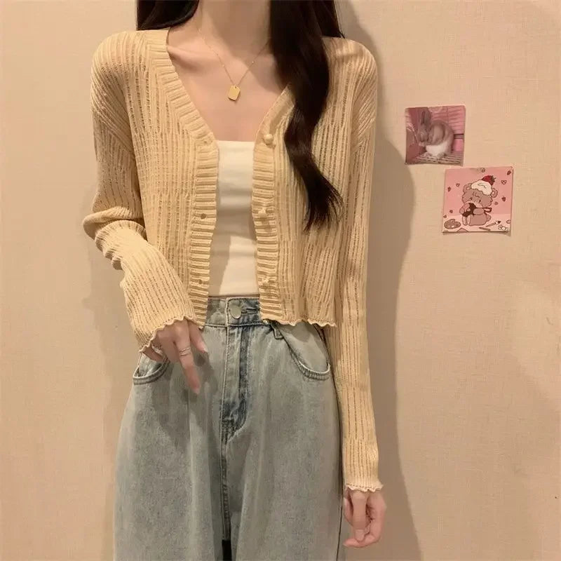 Slim V-Neck Knit Cardigan – Lightweight Casual Top