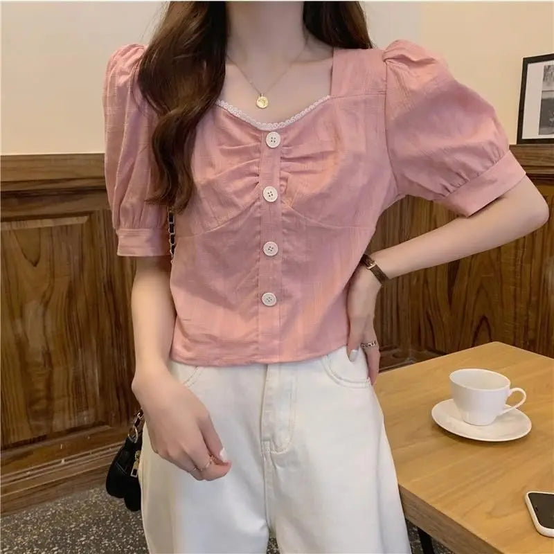 Short Sleeve Design Niche Bubble Blouse – Slim Fit