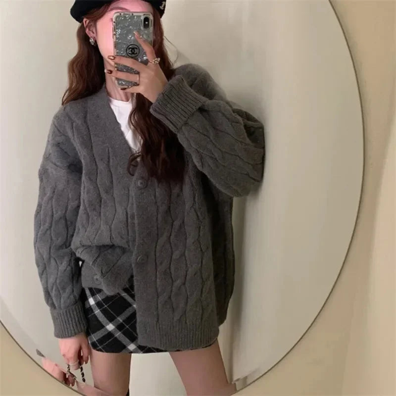 Twisted V-Neck Knit Jacket – Layered Winter Cardigan