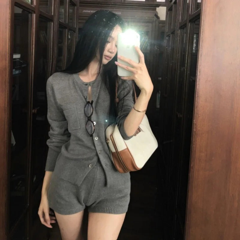 Slim Fit Knit Cardigan Set – 2pcs Slouchy Short Style