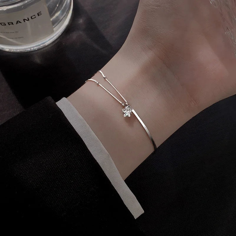925 Sterling Silver Zircon Star Pendant Bracelet