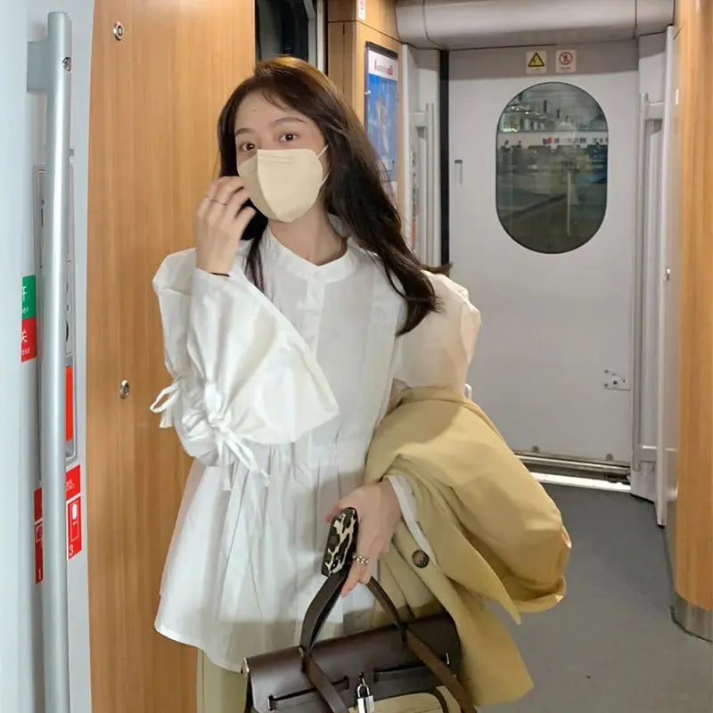 Pleated White Long Sleeve Shirt – Vintage Office Look
