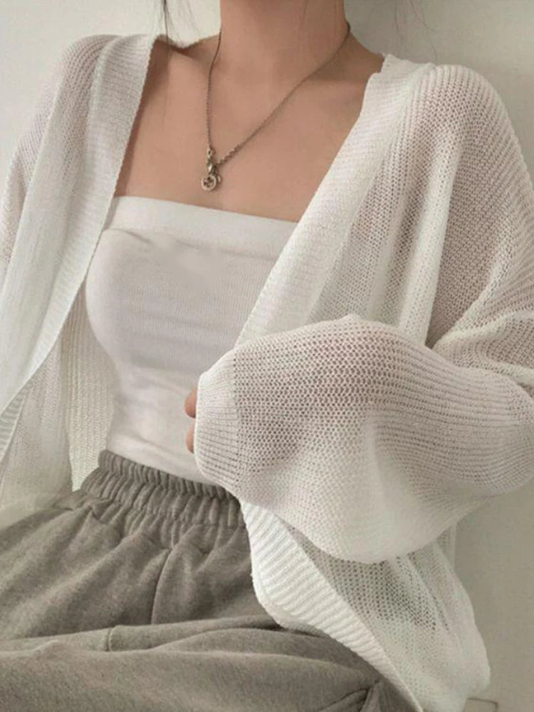 White Knit Cardigan – Summer UV Long Sleeve