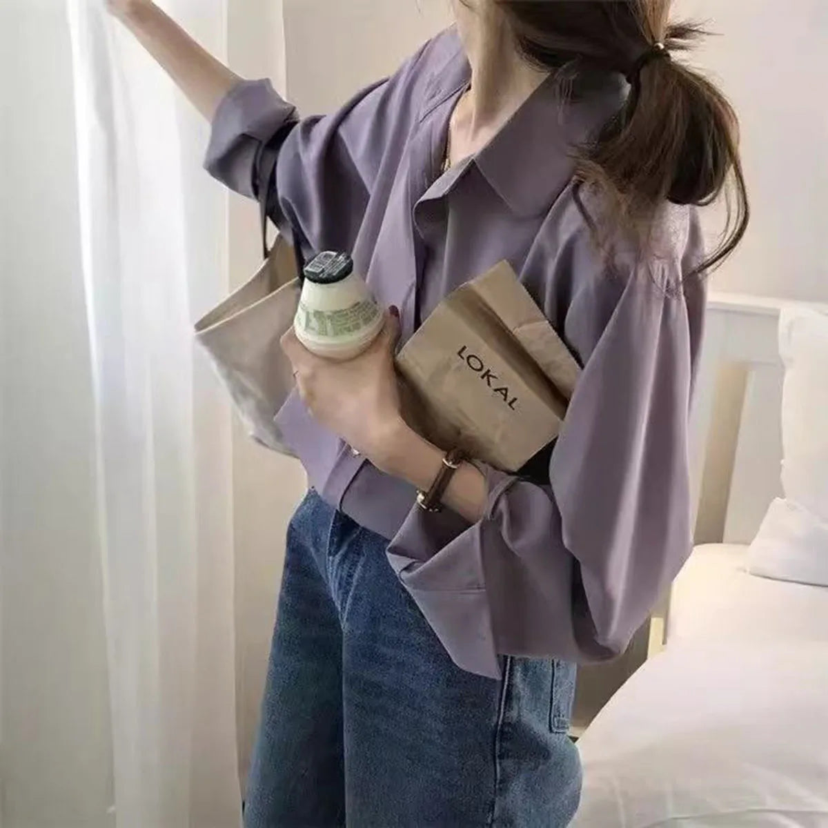Long Sleeve Elegant Blouse – Loose Fit Office Wear