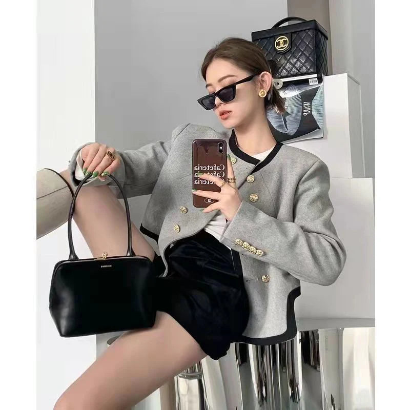 Cropped Tweed Blazer – Irregular Cut Office Look