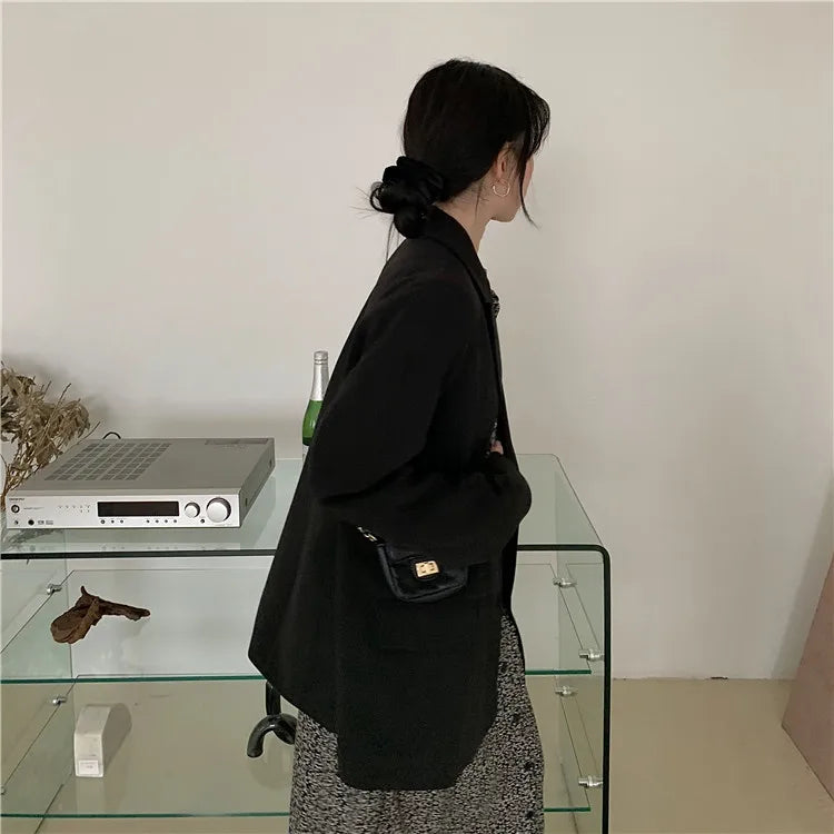 Mid-Length Suit Jacket – Loose Blazer for Work