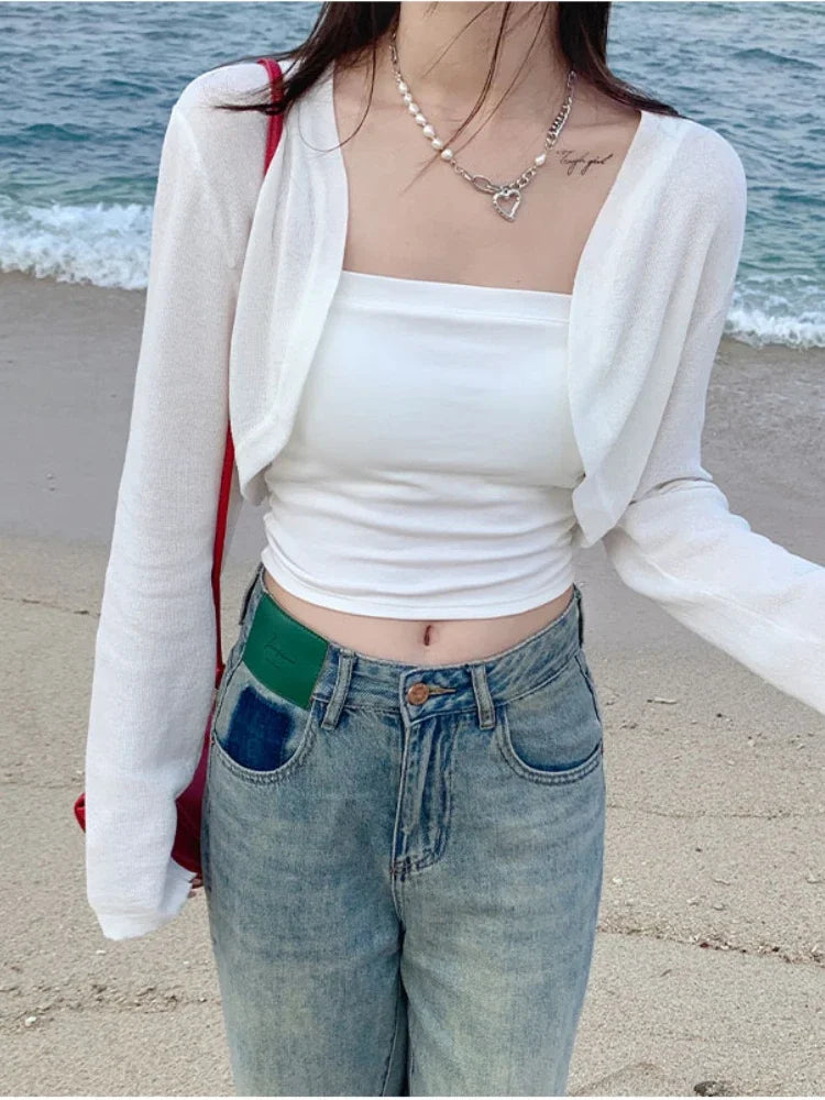 Tie-Up Knit Cardigan – Sexy Long Sleeve Crop Top