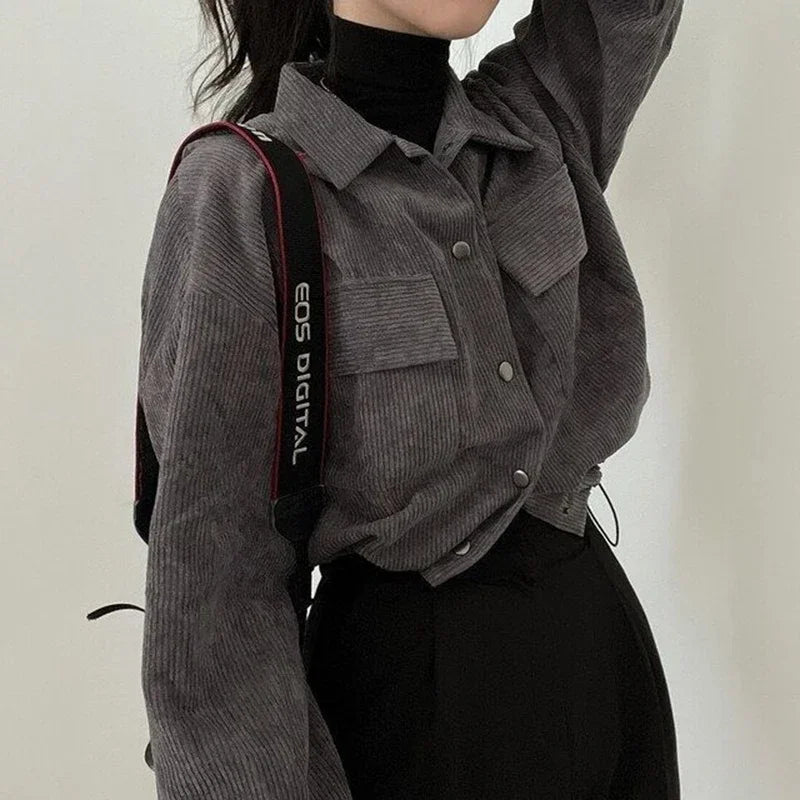 Corduroy Blouse Jacket – Drawstring Short Coat