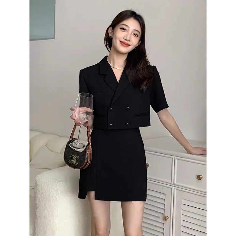 Double-Breasted Mini Skirt Set – Cropped Blazer Two-Piece