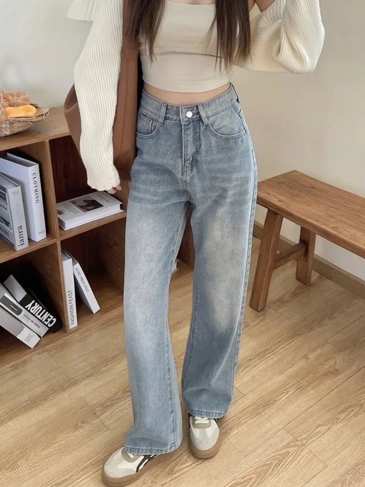 Blue Jeans – Small High Waist Faded Straight Pants
