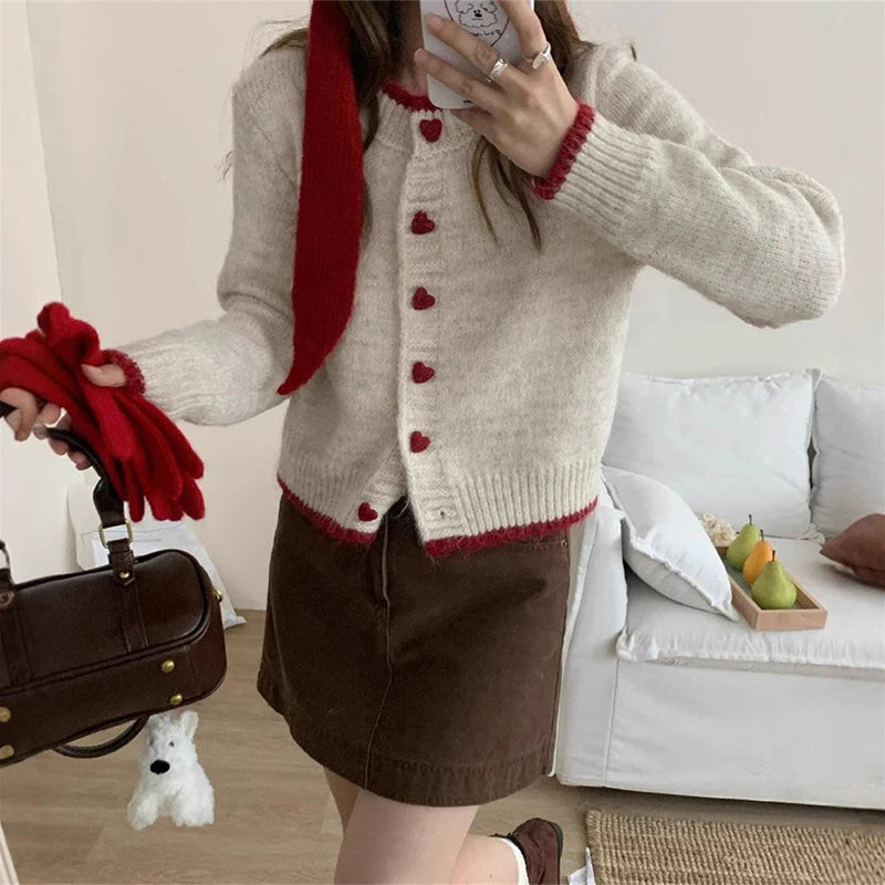 Sweetheart Button Knit Cardigan – Relaxed O-Neck Fit