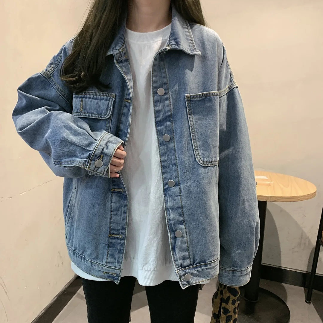 Loose Blue Denim Coat – Long Sleeve Casual Fit