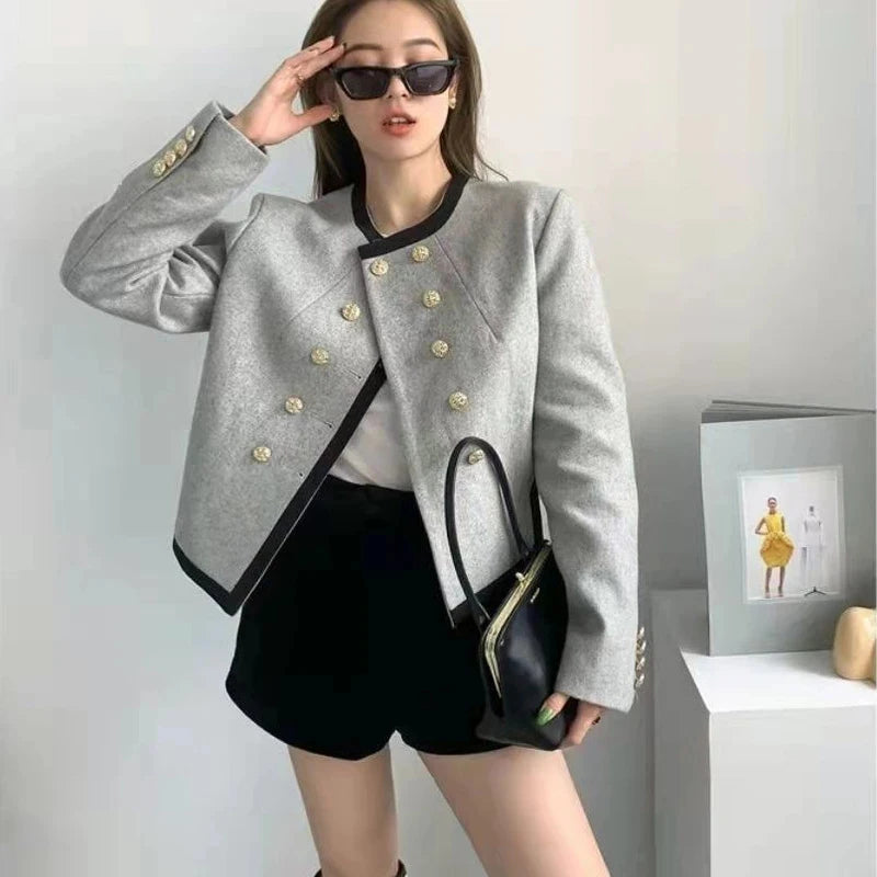 Cropped Tweed Blazer – Irregular Cut Office Look