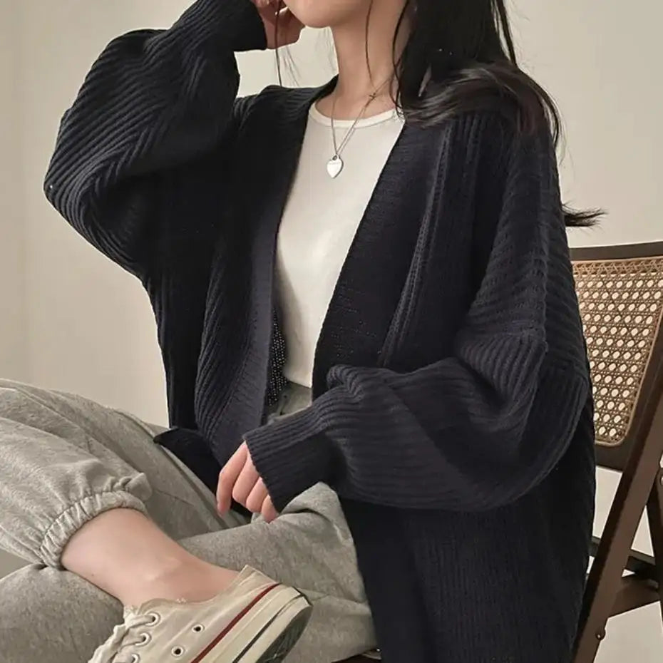 Oversized Lazy Fit Knit Cardigan – Casual Long Sleeve