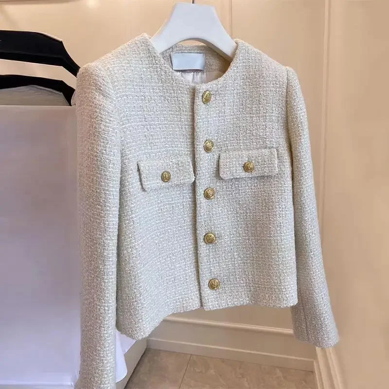 Gold Button Wool Tweed Jacket – Short & Elegant