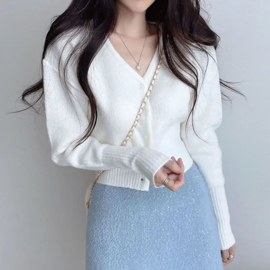 Retro Long Knit Cardigan – Slim Cropped Streetwear