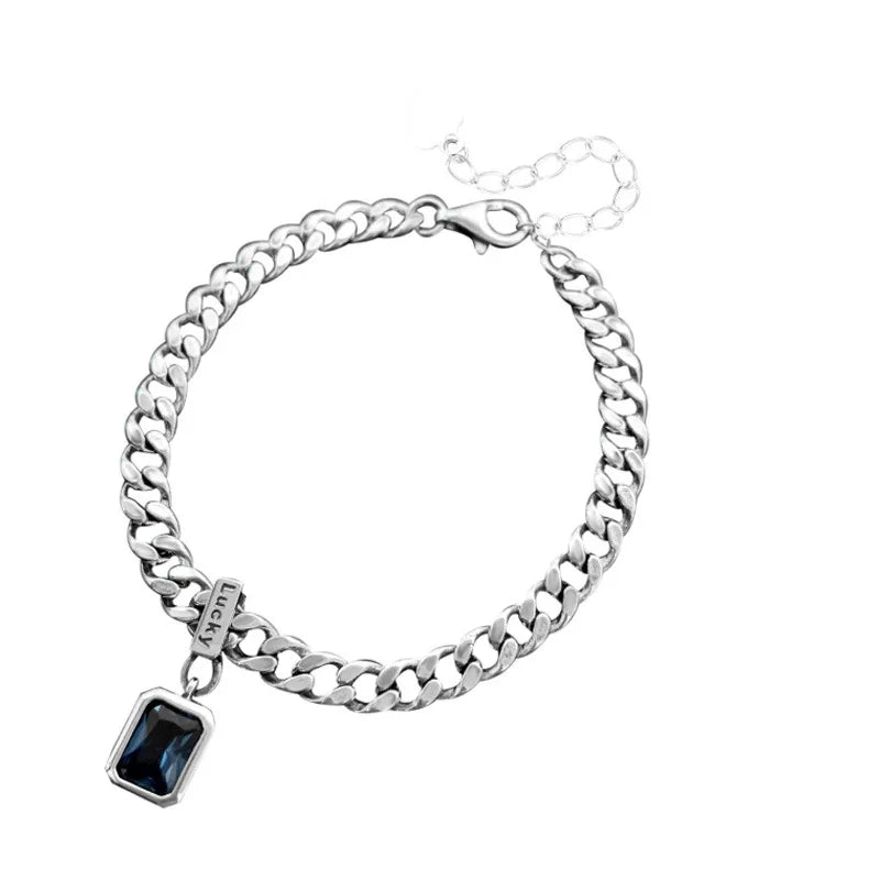 925 Sterling Silver Square Blue Crystal Bracelet