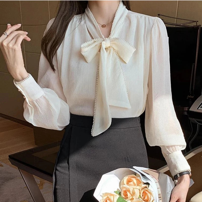 Long Sleeve Solid Blouse – Lace-Up Trend Fit