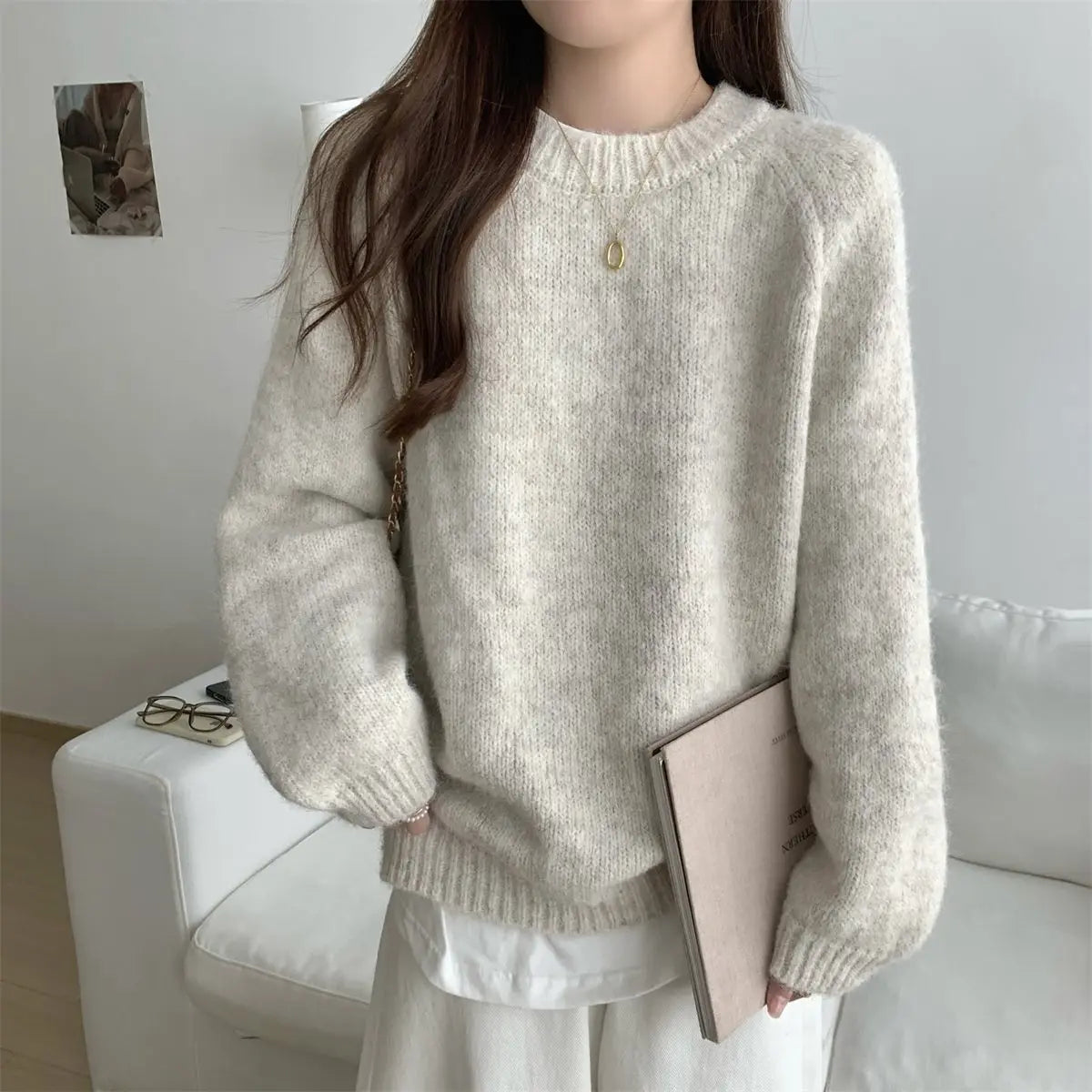 Solid O-Neck Loose Sweater – Long Sleeve Knit