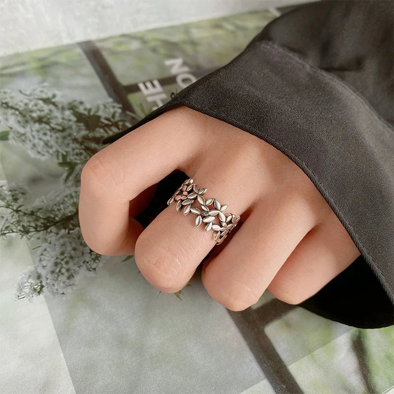 925 Silver Small Leaf Plant Ring