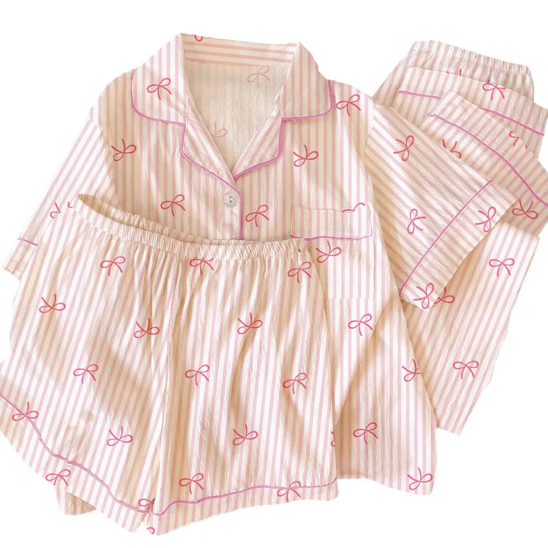 Three-Piece Summer Pajama Set – Short-Sleeve Top, Lapel Vest & Pants