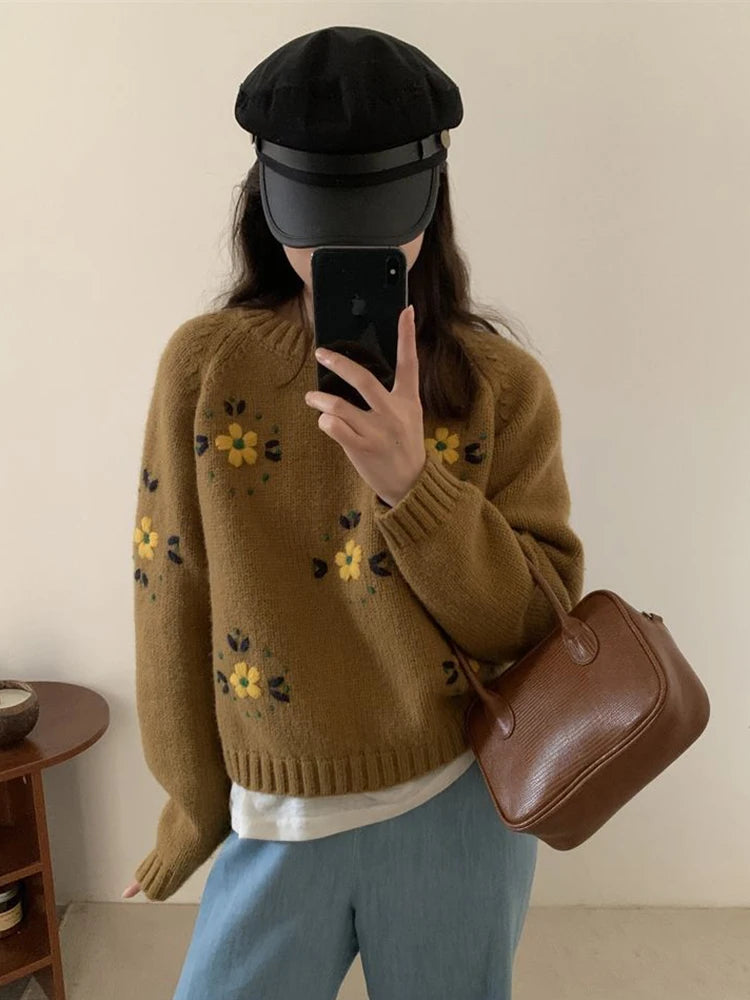 Khaki Patchwork Ribbed Sweater — Elegant Fit